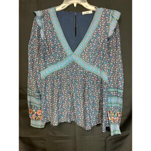 Women's In Loom Ryeligh Floral Blouse Long Sleeve Ruffle Size S